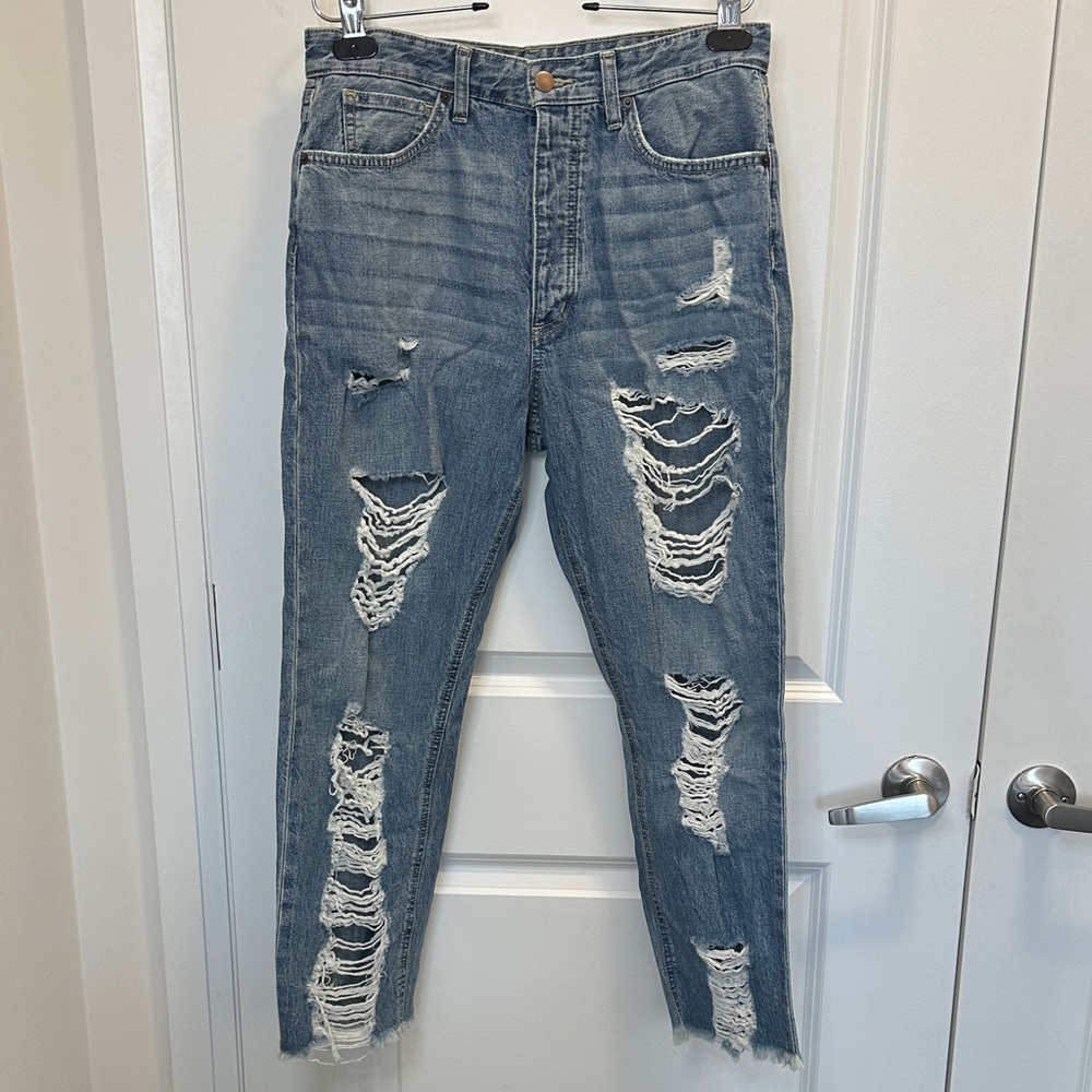 Fashion Nova Ripped Blue Ankle Jeans